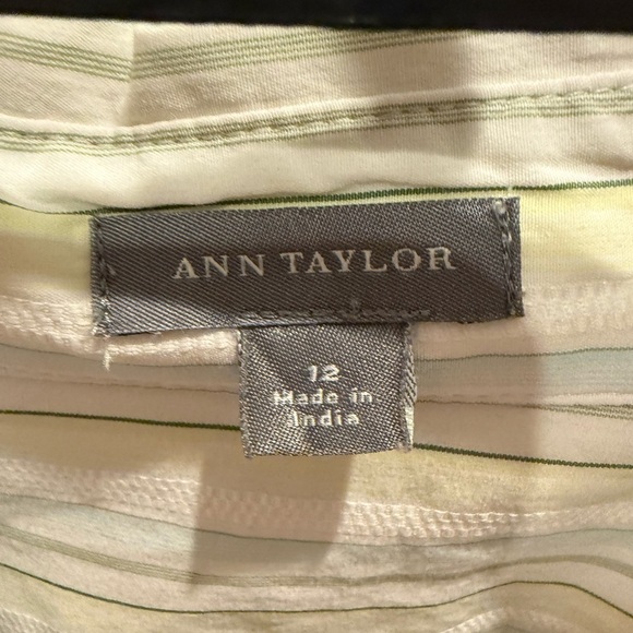 Ann Taylor Weekend Collection Striped Drop Shoulder Shirt Green White Stripe 12 - Picture 3 of 3